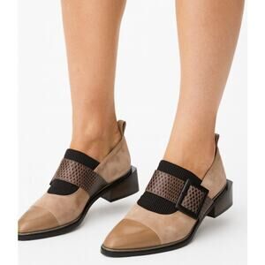 UNITED NUDE Heels Wood Monk LoaferWood Square Block Heel Women's Size 38 Beige